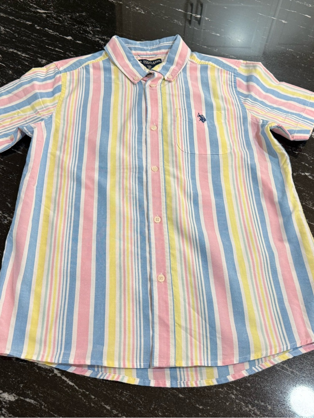 U.S. Polo Assn Boys 18 Striped Button Down Shirt Pastel Short Sleeve